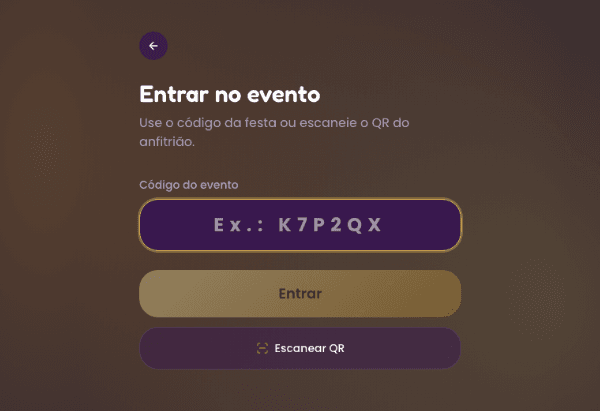 Tela do IseeU para entrar no evento com código ou QR